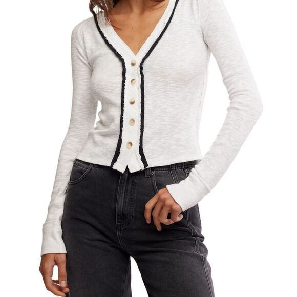 Free People We The Free Tipton Cardigan Womens Large Raw Edge Cotton - Picture 1 of 10